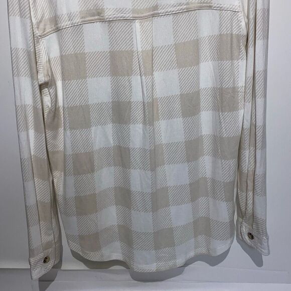 C&C California Women's Tan White Plaid Long Sleeve Button Up Shirt Medium NWT - Picture 8 of 10